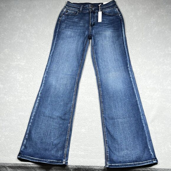 Kancan Jeans Womens Size 29 Blue High Rise Wide Leg Flare Jeans Pockets NWT - Picture 1 of 14